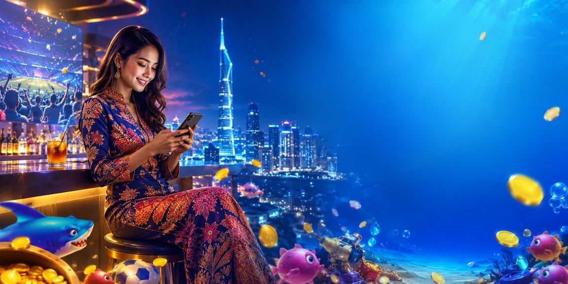 Pemain berpakaian batik Kuala Lumpur menikmati permainan menembak ikan dalam talian dengan antarmuka warna-warni